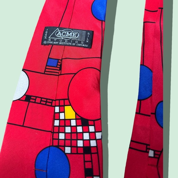 Men’s 100% Silk Vintage Neck Tie Acme Studios 1995 Art Institute Of Chicago - Picture 6 of 7